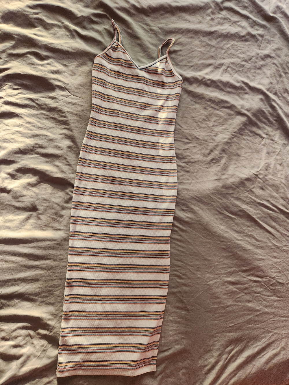Papaya Cream Midi Slip Dress with Pink & Tan Stripes